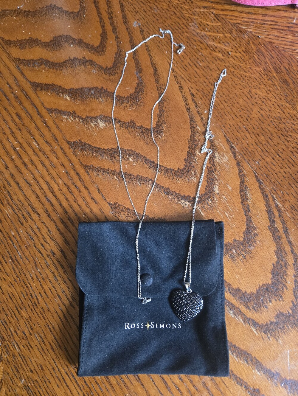 Ross-Simons Silver Necklace with Black Pave Heart Charm
